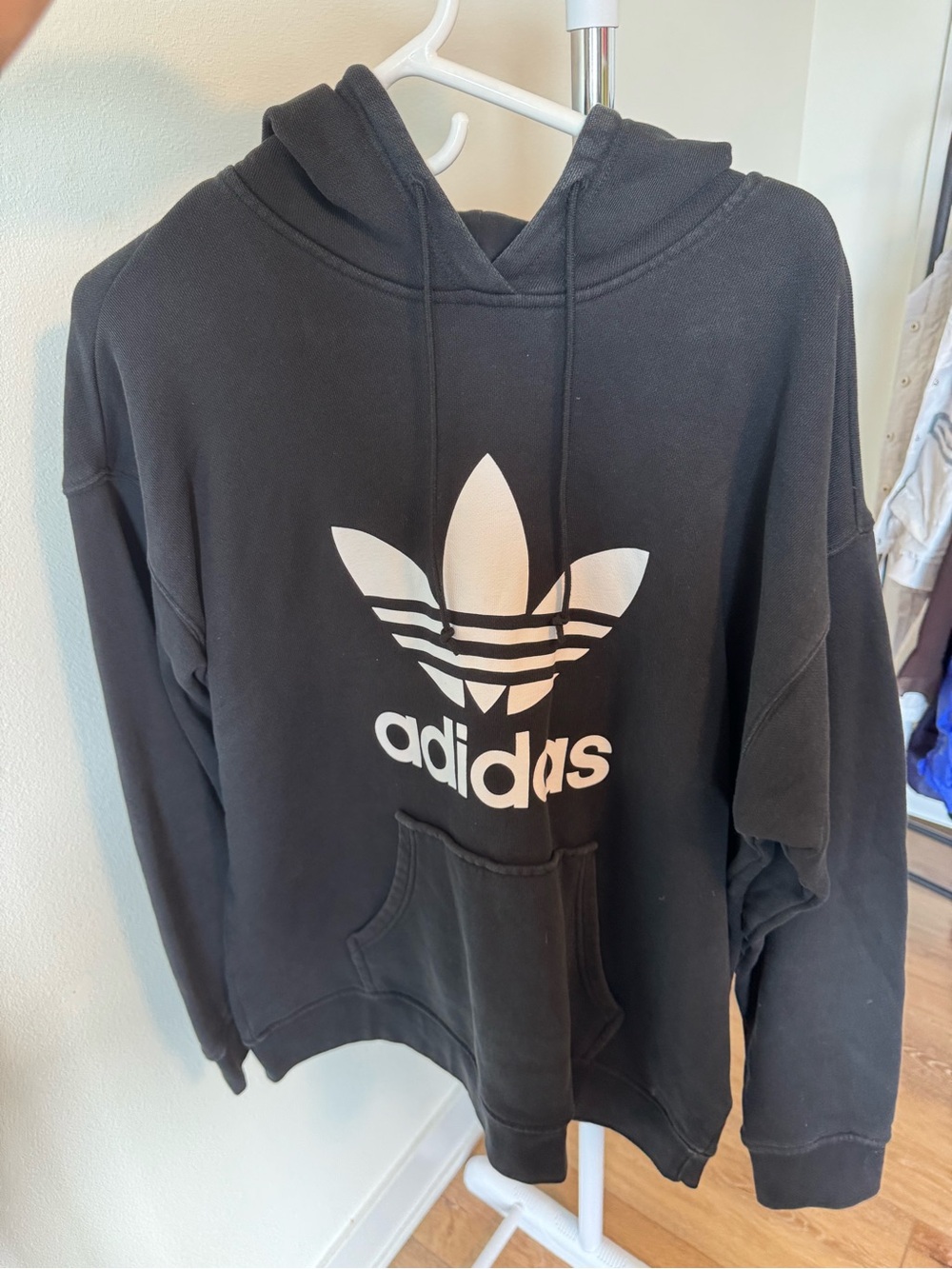 ADIDAS Men's Black/White Original Adidcolor Trefoil Classic Pullover Hoodie SZ L